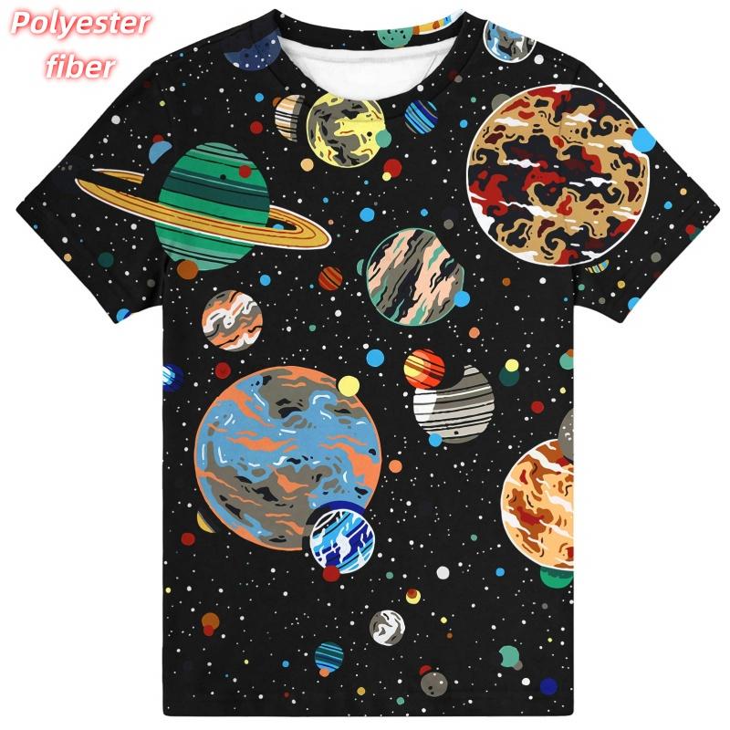 3D Print Dinosaur Car T-Shirt For Men Colorful Planet Pattern Tees Summer Street Casual Short Sleeve Tops Loose O-Neck T Shirts