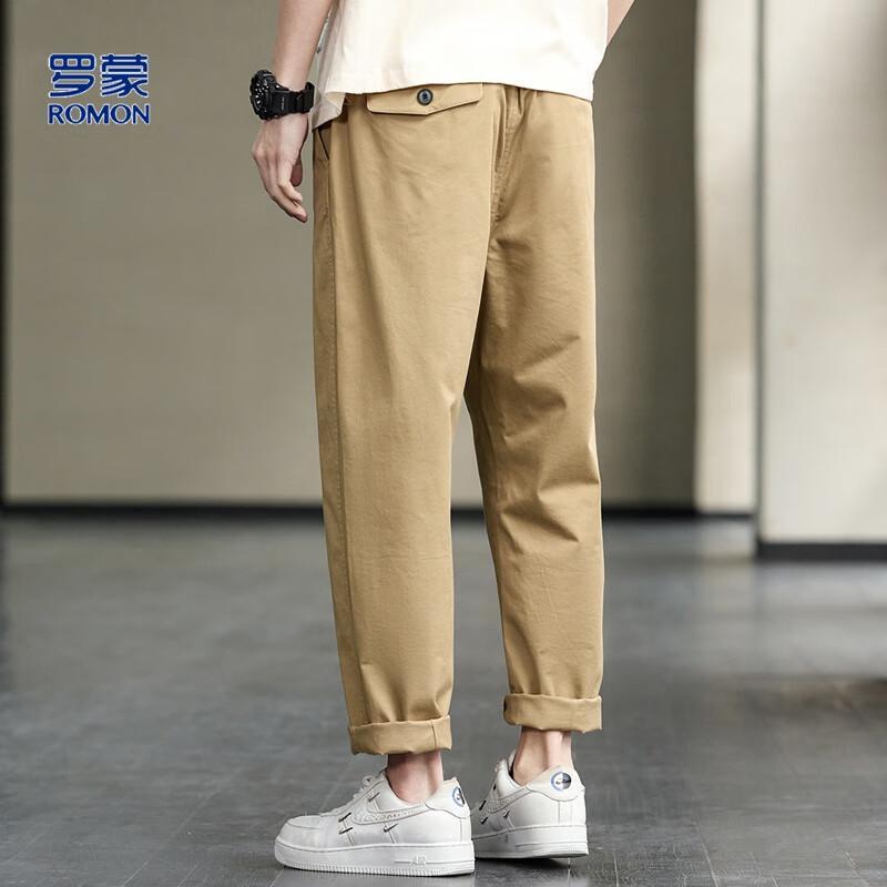 ROMON Men's Summer Loose Fit Drawstring Straight-Leg Pants with YKK Zipper