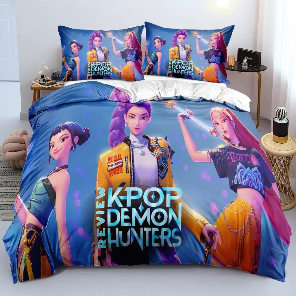 KPop Demon Hunters Anime 100% Polyester Bedding Set Duvet Cover Set Printed Cartoon Home Decor