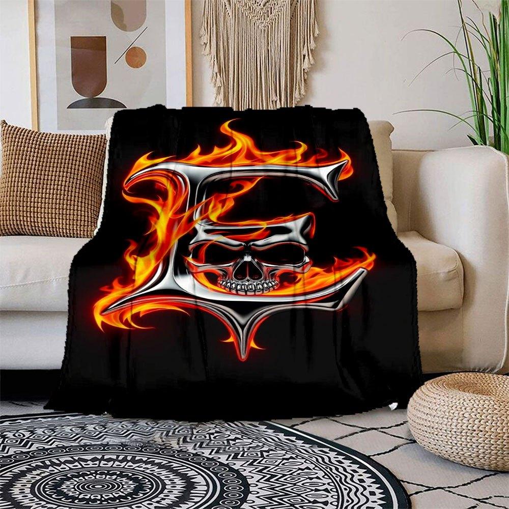 Flaming Skull Metal Wall Art DecorBlanket Flannel Throw Blanket for Sofa, Bed, Travel, Camping, Office 100x150cm