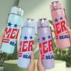 1PC America The Beautiful Letter Graphic,750ml Color Plastic Sports Water Bottle,Leakproof Flip Straw Lid,Suitable for Sports Office Home Use