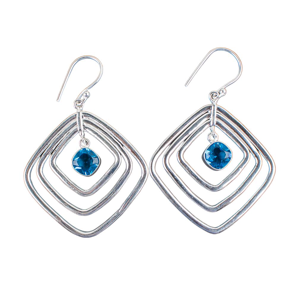 Swiss Blue Topaz Gemstone 925 Sterling Silver Jewelry Handcrafted Earrings 2.44" EE-71-13