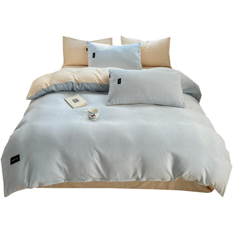 Class A Maternal and Infant Grade Milk Fleece Bed Sheet Quilt Cover Single Piece Pillowcase Fleece Four Piece Set Bed Cover Quilt Cover 1.2m 3pcs Set