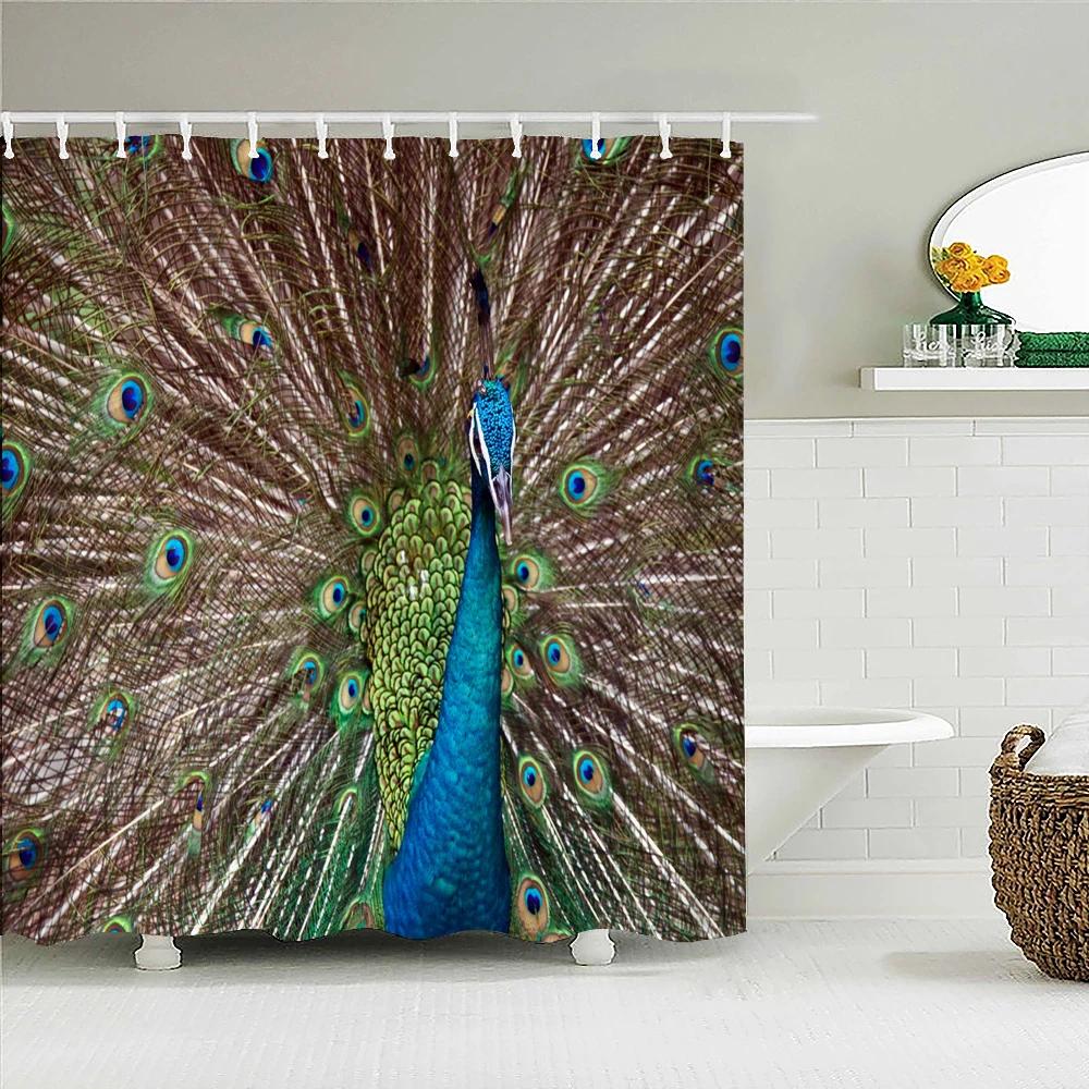 3D Flowers and Birds Peacocks Shower Curtain Waterproof Bathroom Curtains Polyester Home Decor Bathtub Curtain Screen with Hooks