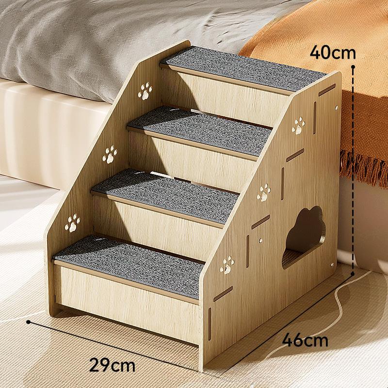Eco-Friendly Wooden Pet Stairs - Dog Steps with Anti-Slip Diamond Treads & Adjustable Height for Beds/Couches