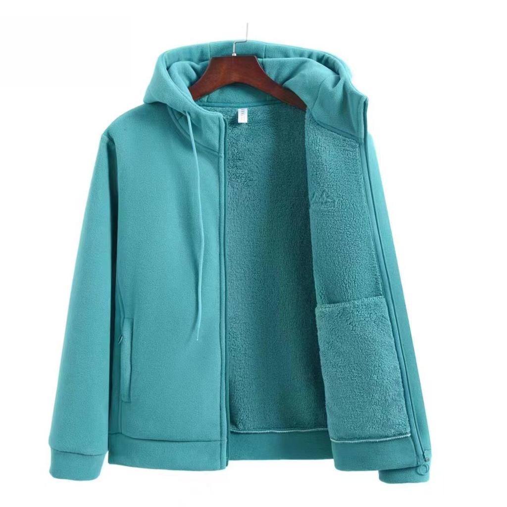Damen Fleecegefütterte Warme Kapuzenjacke Weiche Langarm Reißverschlussmäntel Lässige Outdoor Sportbekleidung für Herbst/Winter Fleecejacke