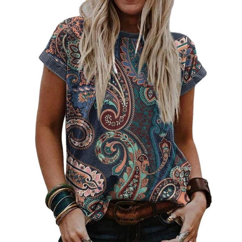 

Летняя женская футболка с короткими рукавами в стиле ретро с 3D-принтом 6XL