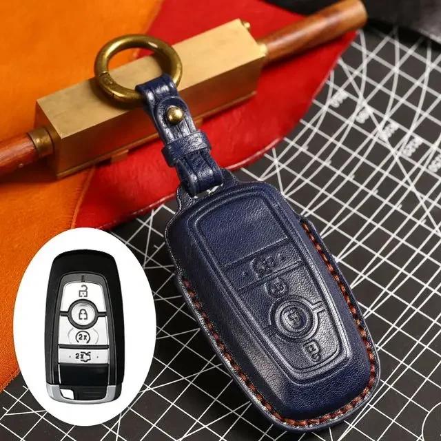 Car Key Case Cover Fob Leather Keychain Holder Accessories for Ford Focus Explorer Edge Fusion F150 F250 for Lincoln Navigator