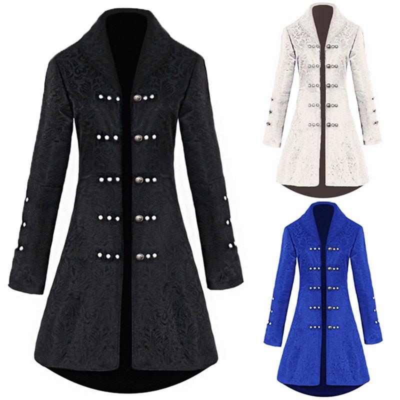 Women Jacquard Retro Gothic Steampunk Long Tailcoat Coat Jacket Cosplay Uniform