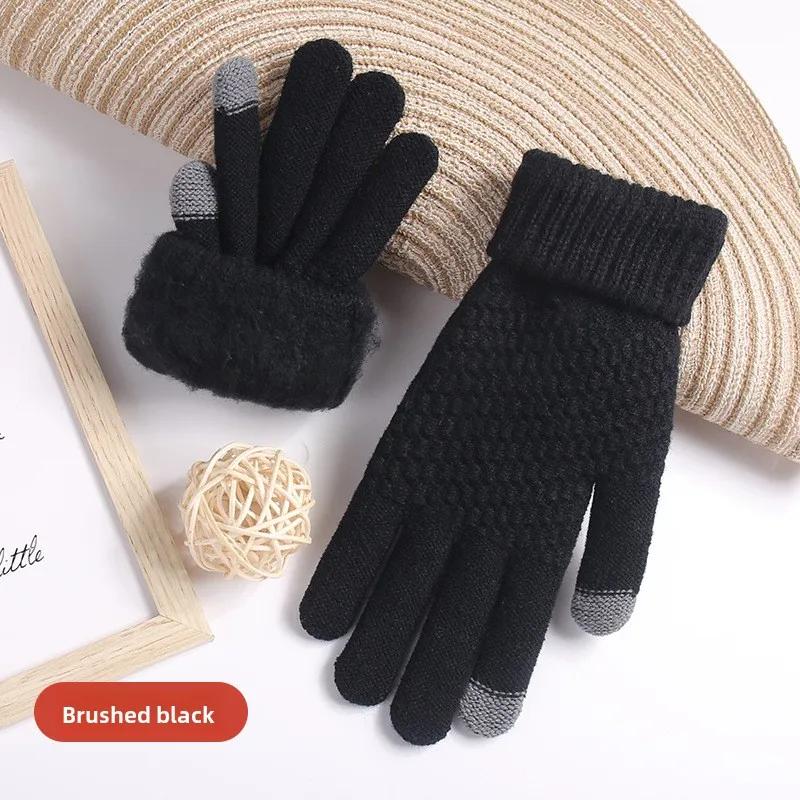 

New Warm And Cold-Proof Touch Screen Gloves Thickened And Fleece Knitted Gloves For Women In Winter To Keep Warm One Size