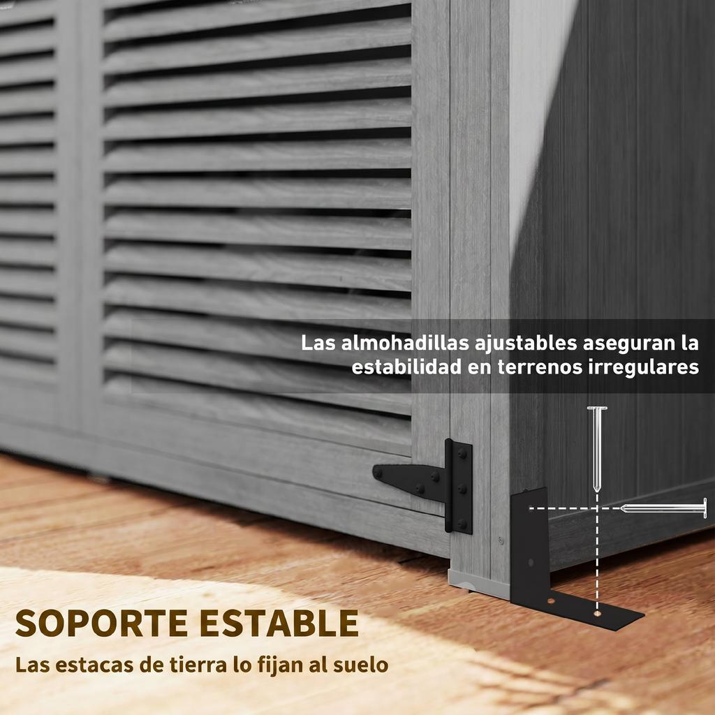 Garden Cabinet 0.83 M² 127x65x168 Cm With 2 Shutter Doors 2 Shelves 2 Handles And Waterproof Roof Gray