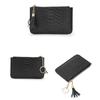 Women First Layer Cowhide Leather Short Coin Purse with Zipper and Ring Key - Mini Thin and Snake