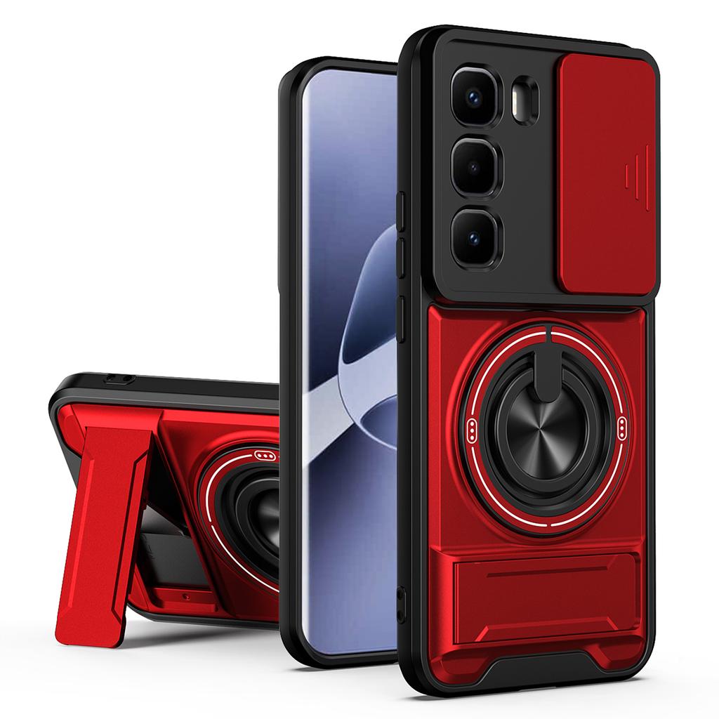 For Infinix Hot 60 Pro+ 4G Magnetic Case Ring Holder Foldable Kickstand TPU PC Phone Cover with Camera Lens Slider
