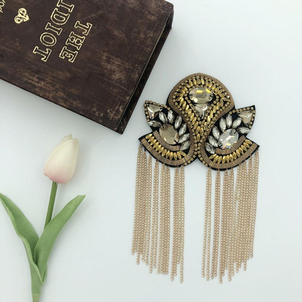 Rhinestone Fringe Shoulder Mark Brooch Theatre Armband Retro Shoulder Board Cosplay