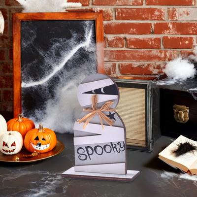 Panneau en Bois Fantôme d'Halloween Mignon Fantôme Sorcière Citrouille Décoration Plateau à Étages pour Maison Étagère Manteau de Cheminée Table Fenêtre Décor