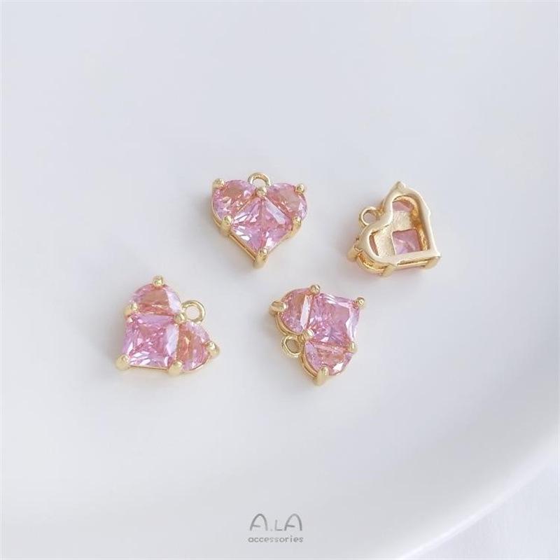 14K Gold-Filled Peach Heart Pendant with Zircon Charms for DIY Bracelets & Earrings