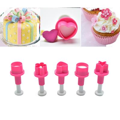 Hand Press Cookie Stamps Plastic Cookie Cutter Decorative Button Round Plum-Blossom Pentangle Heart Mold Baking Craft