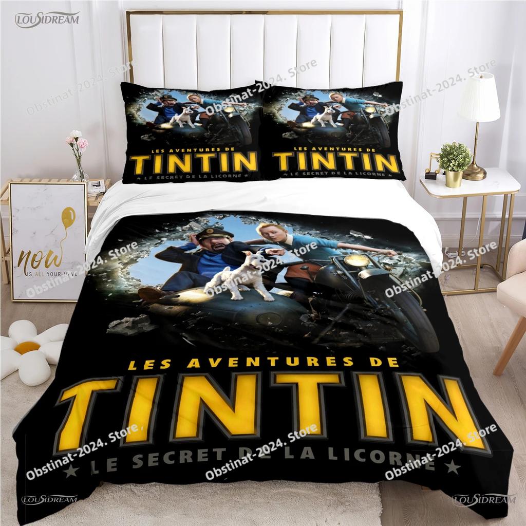 T-Tintines All Season Duvet Cover Cartoon Funny Bedding Set Printed Sheet Pillowcase Bed Soft Quilt Cover Full Queen King Size
