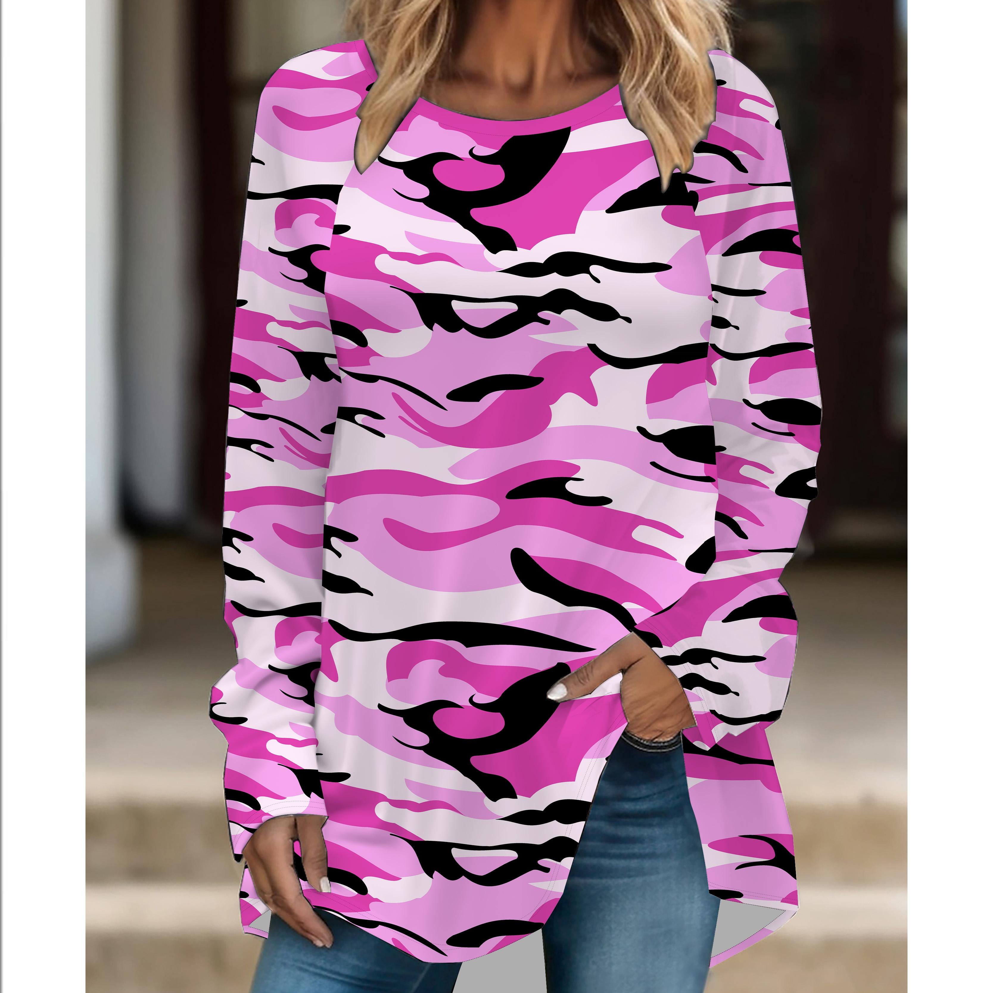 

Женская модная футболка большого размера с леопардовым принтом, удобная, с длинным рукавом и круглым вырезом, повседневная, свободного кроя, средней длины 6XL фиолетовый