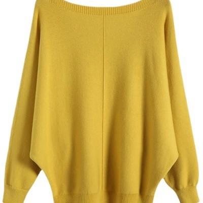 Hot 2022 Women's New Sweater Knitwear, Off-Neck Bat-Sleeve Sweater, Loose Korean Style Plus Size