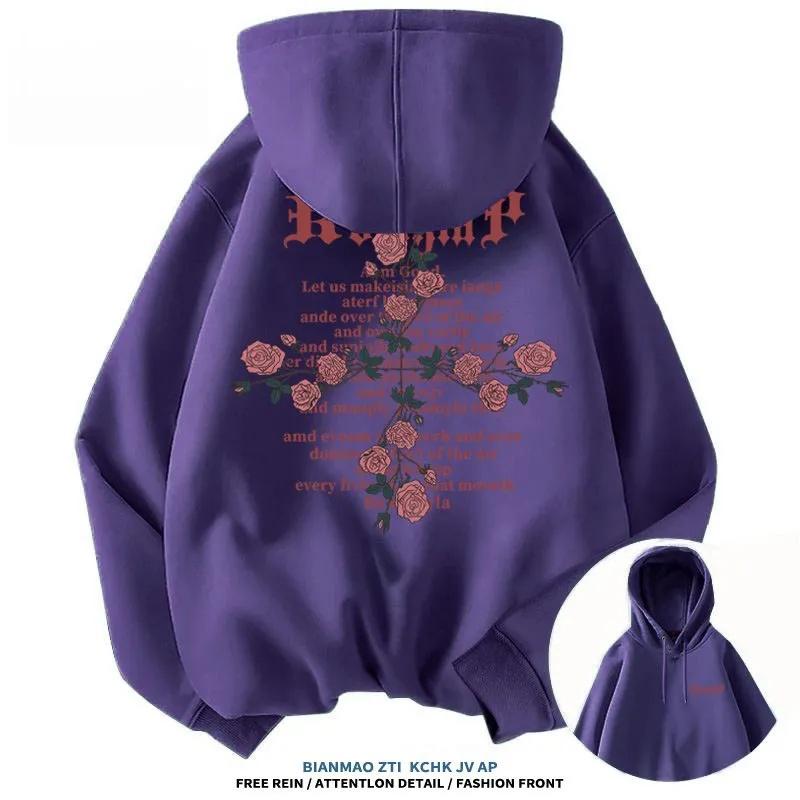 American Streetwear Brand Cross Rose Printed Sweatshirts for Men and Women, Loose Streetwear Jackets for Spring and Autumn