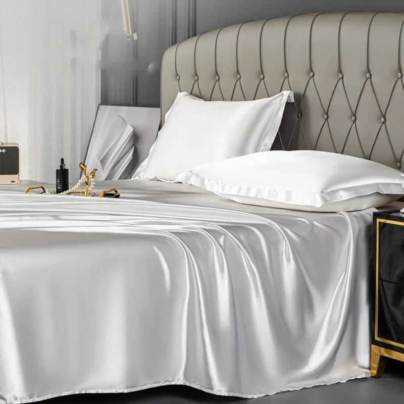 Satin Silk Bed Sheets for Summer Plain Flat Sheet for Double Bed Twin/Full/Queen/King Size Bed Linen (pillowcase Need Order)
