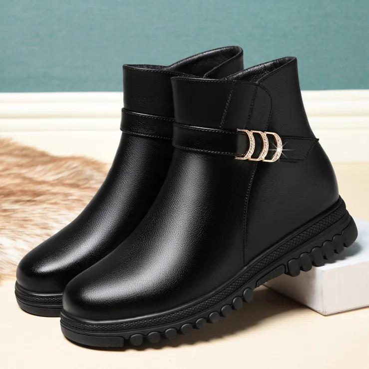 Fashion Winter Autumn Woman Fashions Elegant Casual Simple Ankle Snow Boots Mother Flat Warm Non-slip Plush Velvet Cotton Shoes