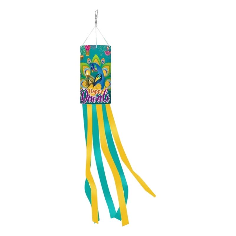 Front Door Diwali Windsock Decoration Hanging Festival Decors with Polyester Fabric and Ribbon Tails for Patio Space
