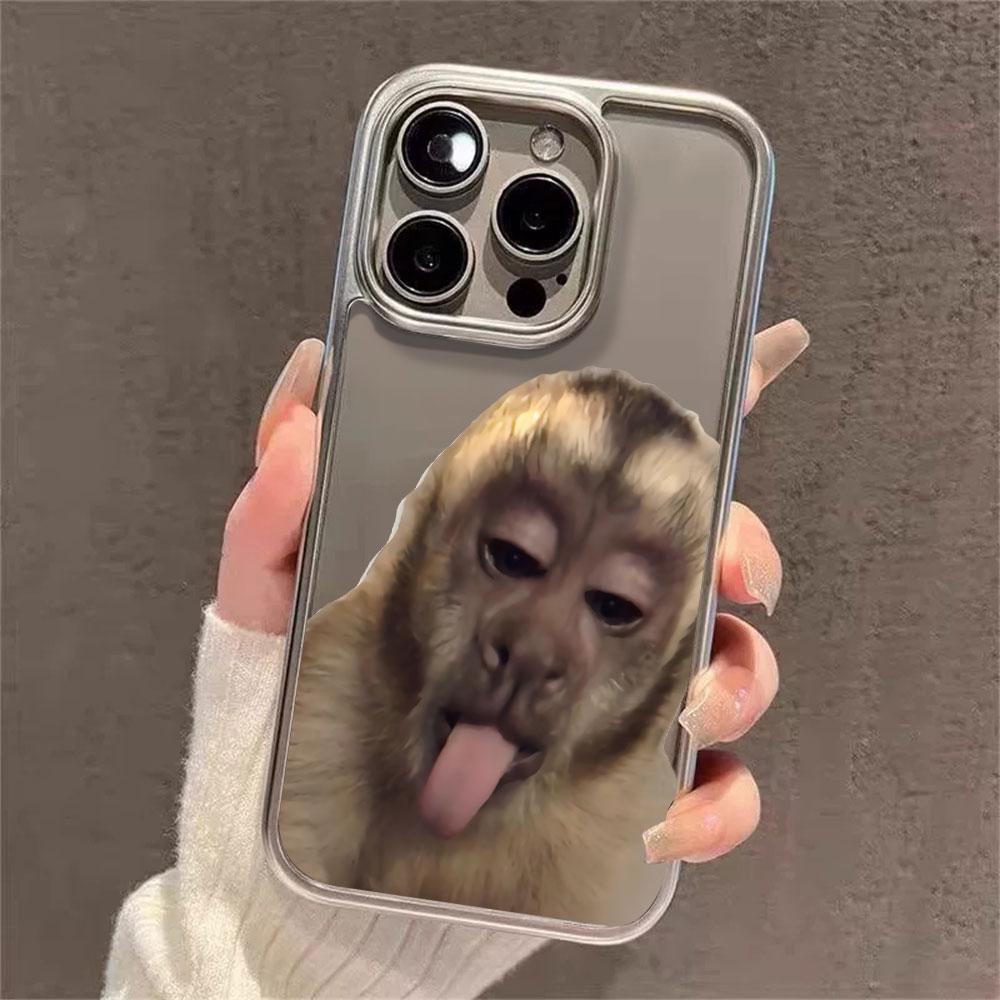 Full Screen Funny Monkey Electroplated Phone Case For iPhone 17 16 15 14 13 12 11 Pro Max Plus X XS 17Air Shockproof Clear Cover