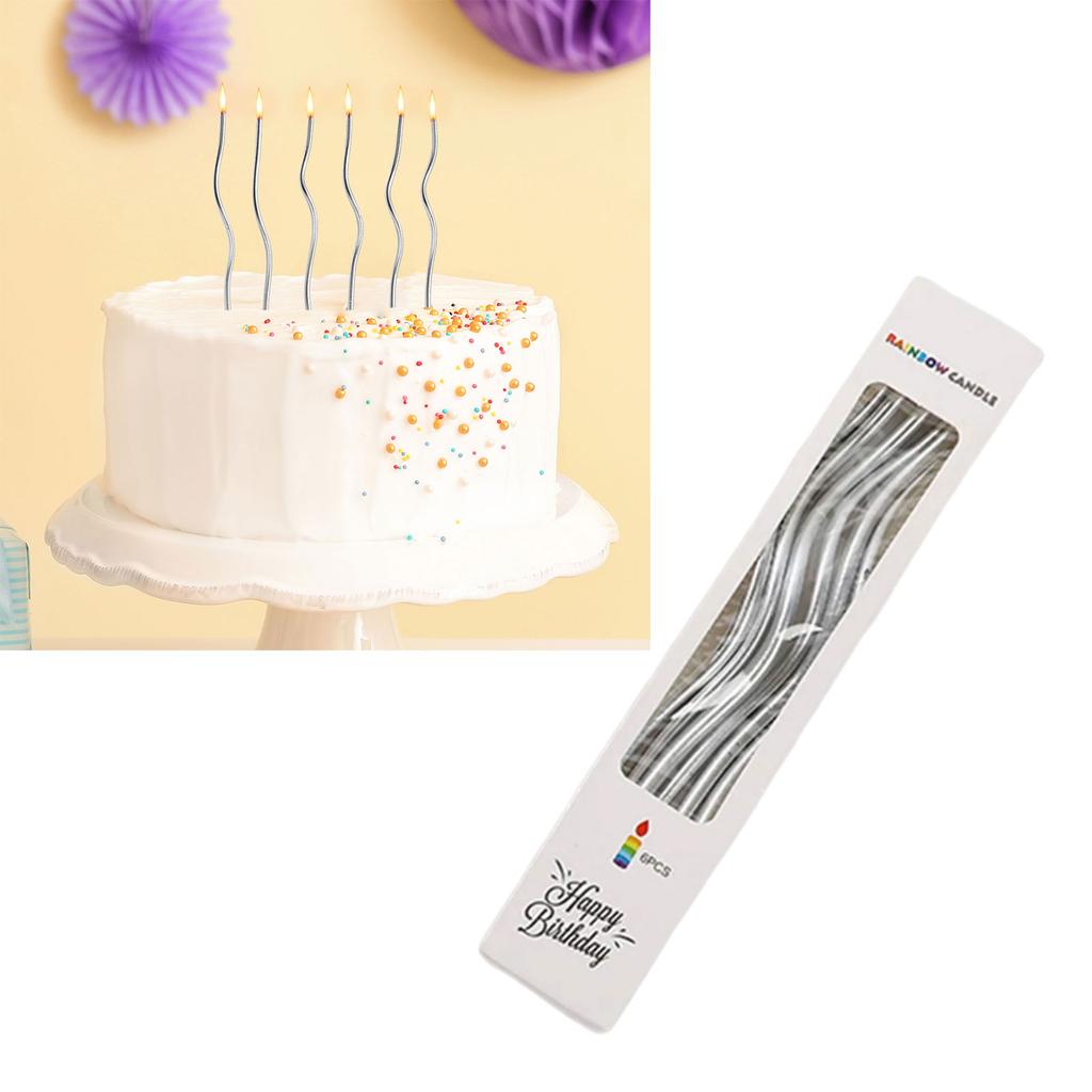 6Pcs Elegant Curved Gold Plated Colorful Cake Candles for Birthday and Baby Shower Cupcake Decorating Party Supplies