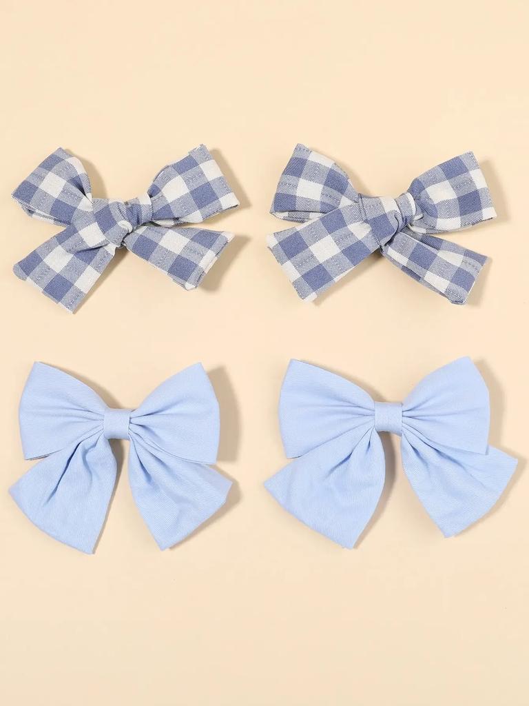 4 Stück/Set Niedliche karierte Schleife Haarspangen für Babymädchen Säuglinge Kinder Knotenhaar Einfarbig Blaue Schleife Haarspangen Haarklammern Haarschmuck