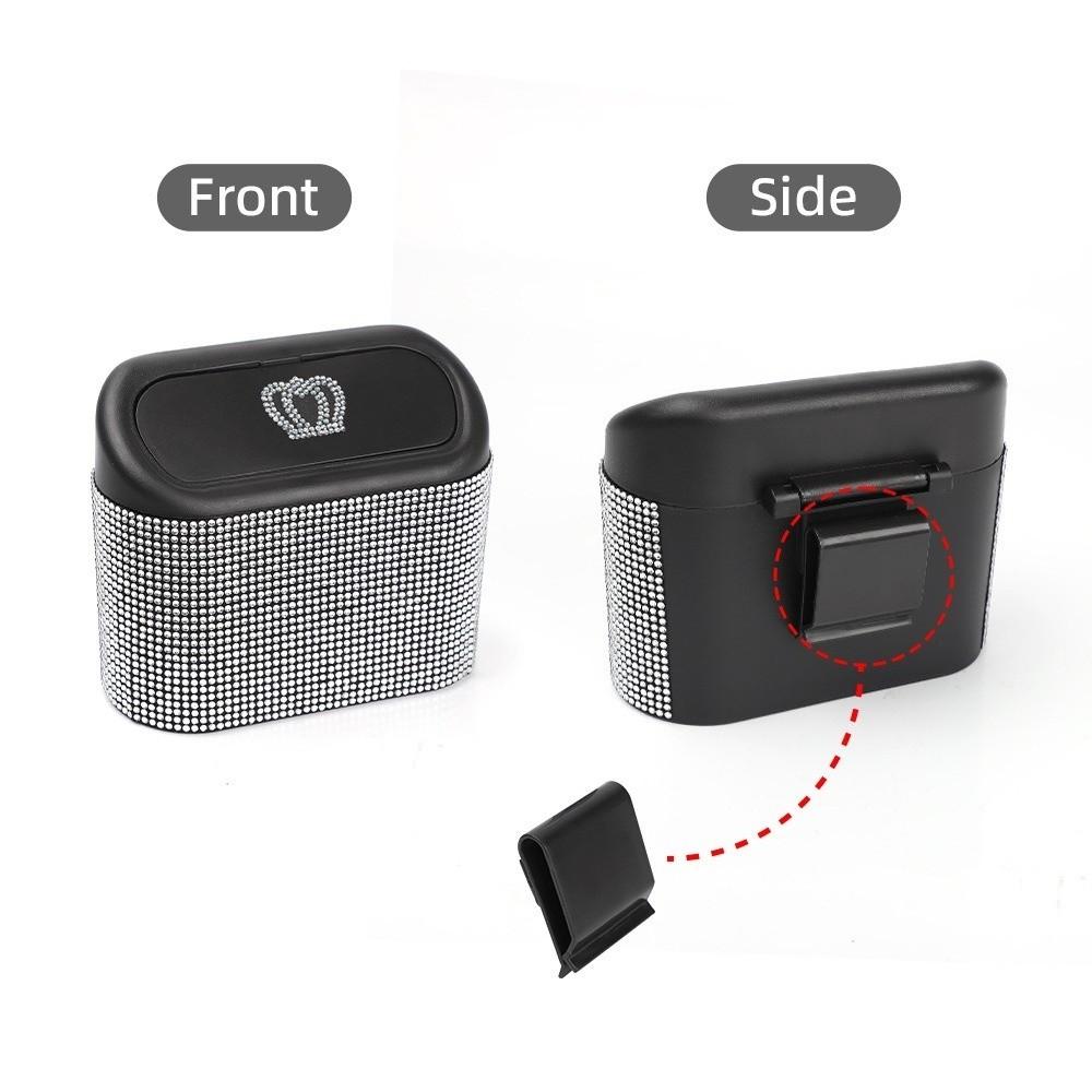 Shimmering Rhinestone Car Seat Back Trash Basket Hanging Mini Desktop Trash Can  Office