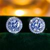 Luxury Male Female Crystal Purple Blue Green Round Stud Earrings Silver Color Wedding Jewelry For Women Men