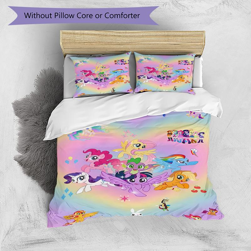 3pcs My Little Pony3 Design Cover Set - HD Printed Bedding with 1 Cover and 2 Pillowcases - Perfect for Home and Dorm Decor