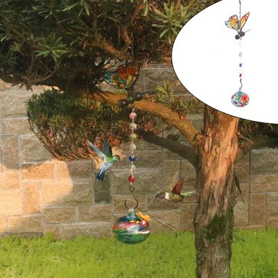 Outdoor Garden Hanging Butterfly Shape Single Painted Glass Ball Bird Feeder