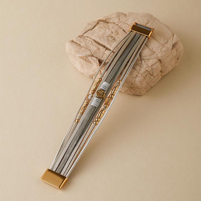 Brățară din piele cu mărgele pentru femei, lanț gros, multistrat, înfășurat, brățări late, accesorii de bijuterii pentru petrecere