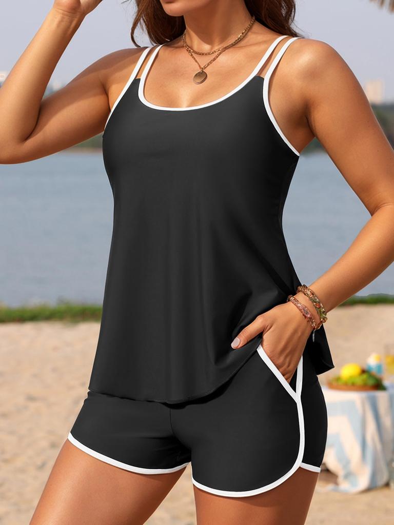 Damen Bedeckter Tankini Badeanzug Modischer Badeanzug mit Shorts, Zweiteiliges Bikini-Badebekleidungs-Set