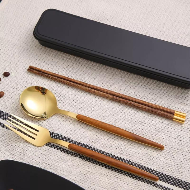 Zestaw pałeczek i łyżki, Przenośne naczynia stołowe, Pudełko do przechowywania dla studenta, Widelec, Drewniane pałeczki dla jednej osoby, Zestaw trzyczęściowy