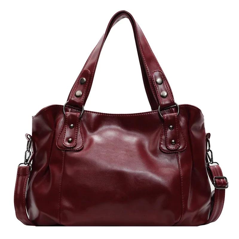 Retro Marke Geräumige Schultertasche Damen Luxus Einfarbige Klassische Umhängetasche Große Kapazität Stil Weiches PU-Leder Tragetasche