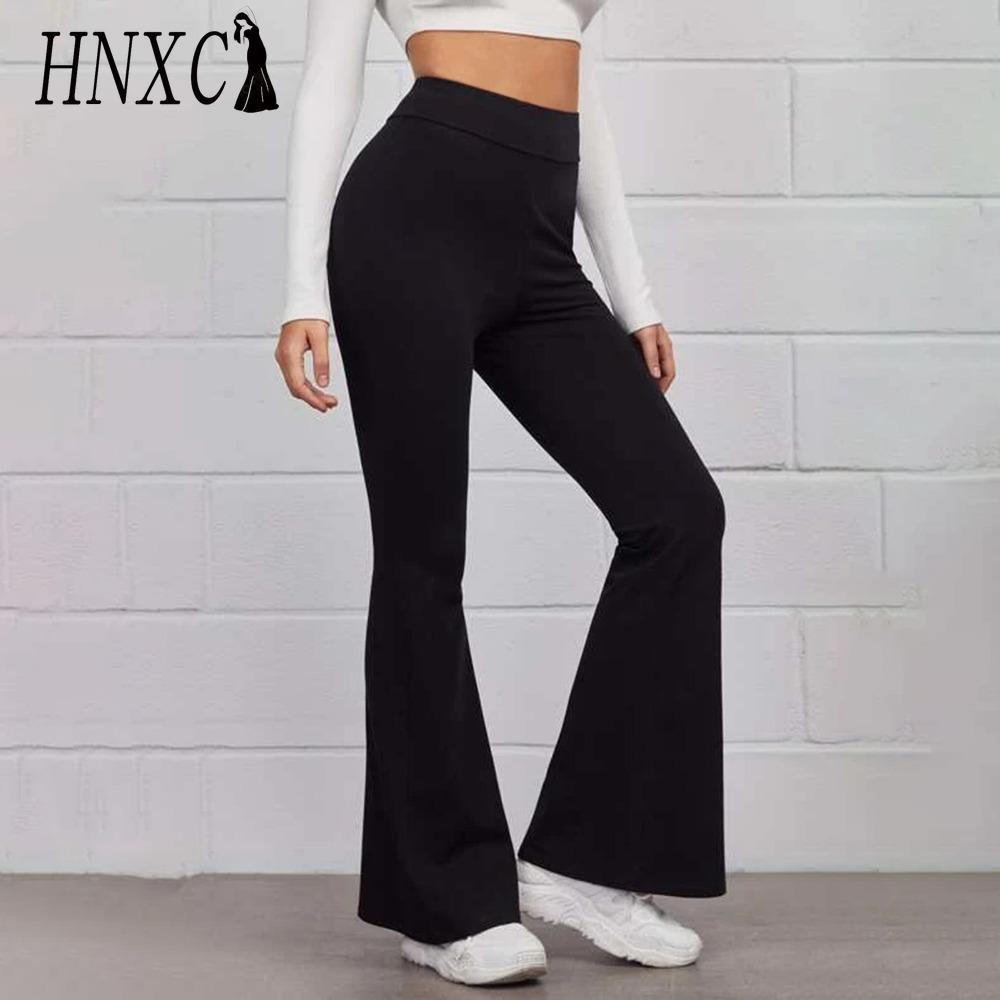 HNXC 14 Colors Women Elastic Waist High Waist Trousers Ladies Solid Color Sports Flared Pants Streetwear