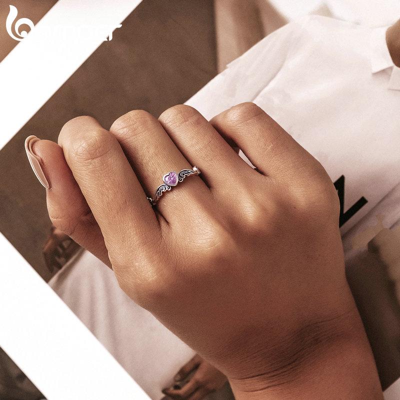 Bamoer 925 Sterling Silver Vintage Pattern Heart Ring for Women Adjustable Ring Fashion Jewelry