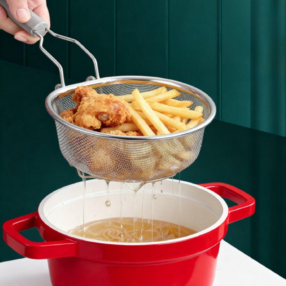 Hook Design Stainless Steel Fry Basket Heat-resistant Noodle Drainer Hot Pot Strainer  Home