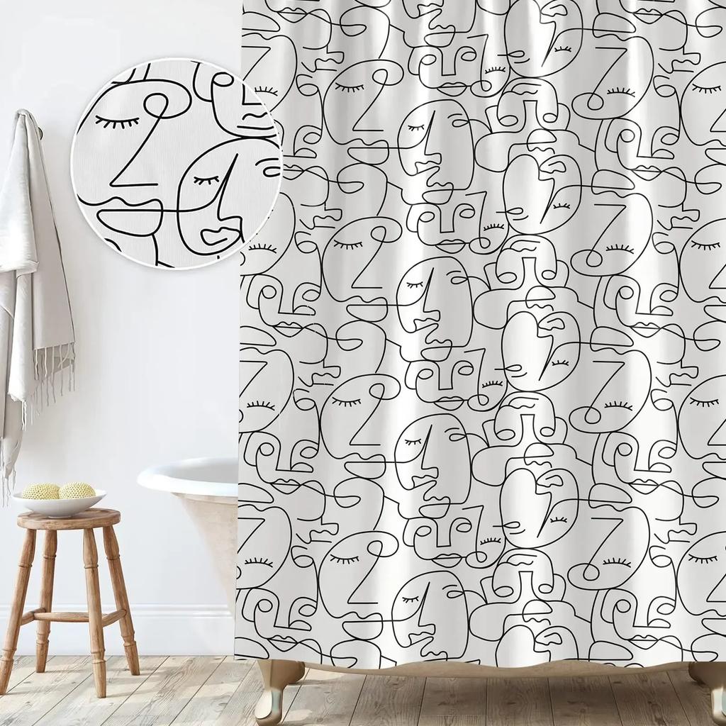 Fabric Shower Curtain,Art Decor Human Face White Waterproof Long Shower Curtain for Bathtub Bathroom Luxury Spa Decor with Hook