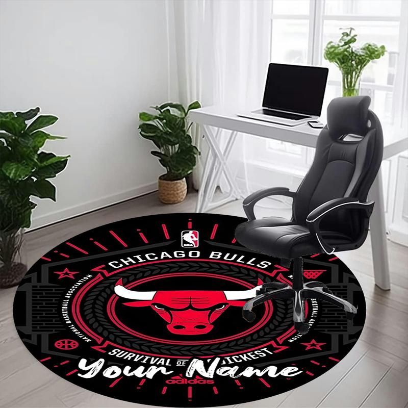 Custom Name Chicago Bulls Printed Round Rug Carpet Chair Rug Area Rug Entryway Doormats,for Office Chair Living Room Bedroom Kitchen Room.