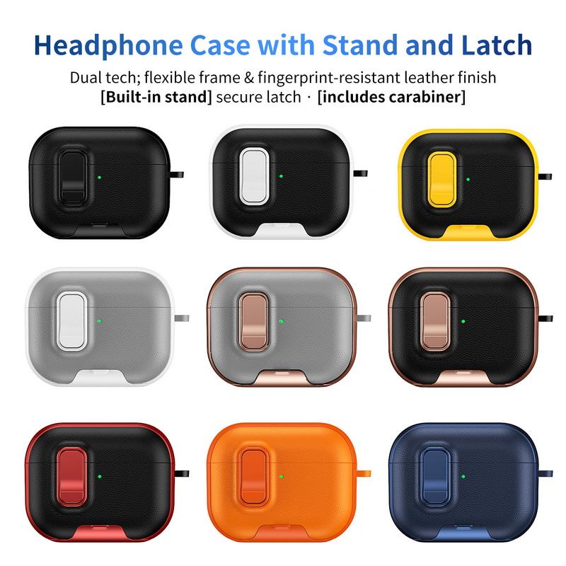 Earphone Case For AirPods 4 Gen Pro 3 2 Hybrid Leather Skin Shockproof Phone Stand Cover For AirPods Pro 3 2 with Keychain Switch Lock