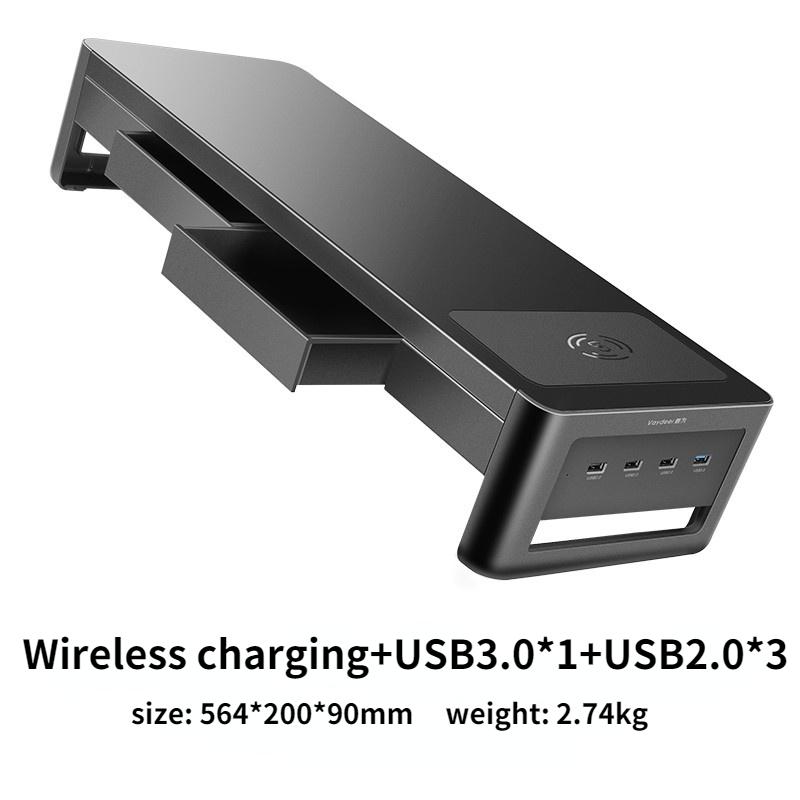 Monitor Stand Riser USB3.0 Hub Support Data Transfer and Wireless Charging with Drawer Storage Box Desk Organizer for Laptop PC