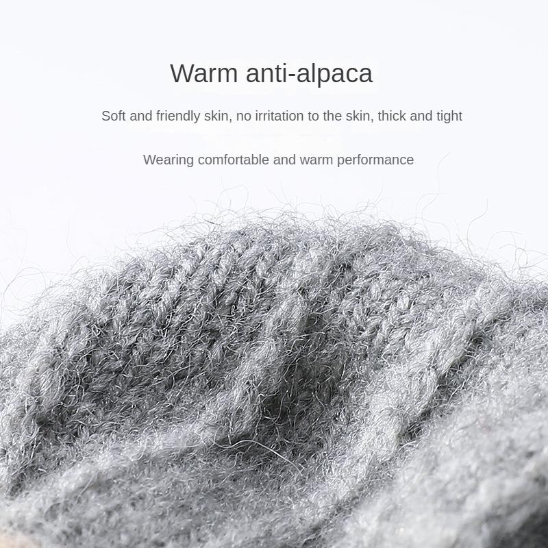 Half Finger Flip Korean Style Gloves Winter Women's Cute Fleece-Lined Cold-Proof Warm Wool Knitted Autumn and Winter Open Finger