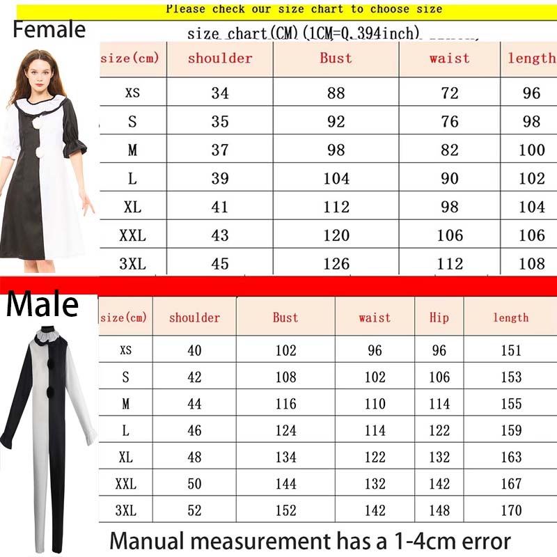 Terrifierr Cosplay Costume 1 Set Female Or Male Horror Carnival Party Skin-Tight Killer Clowns Jumpsuit for Halloween Costume