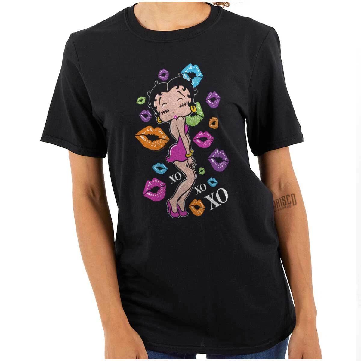 Betty Boop Retro Cartoon Rainbow XOXO Kisses Womens Graphic Crewneck 100% Cotton T-shirt Mens Tees Top Tee XL