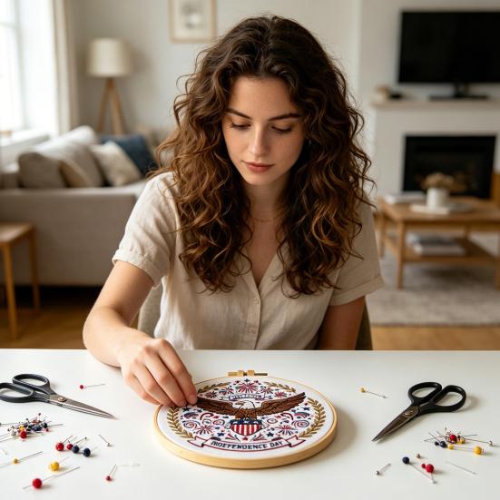 July 4th Embroidery Kit DIY Embroidery Craft Set with Hoop Threads Hand Embroidery Kit for Beginners Adults
